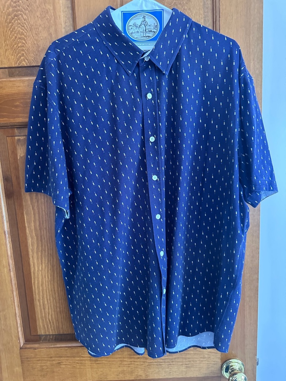 Buttercloth Short-Sleeve Navy Button-Down Shirt with Champagne Flutes